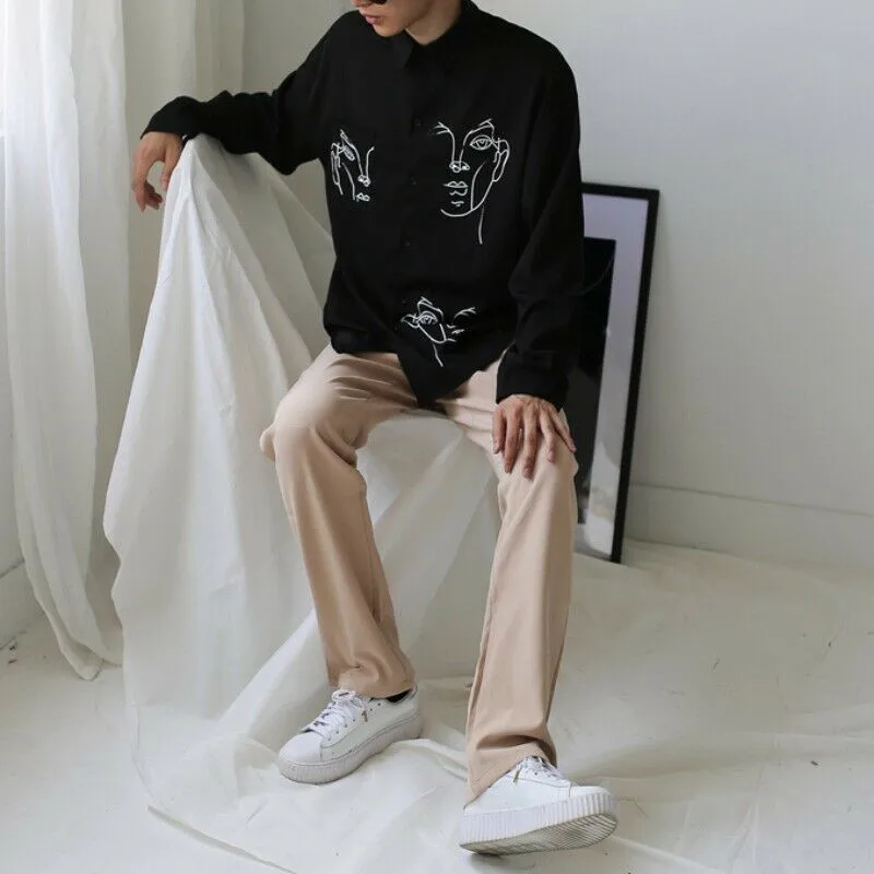 

Men's solid color printing water washing nylon unisex black and white two-color long-sleeved shirt