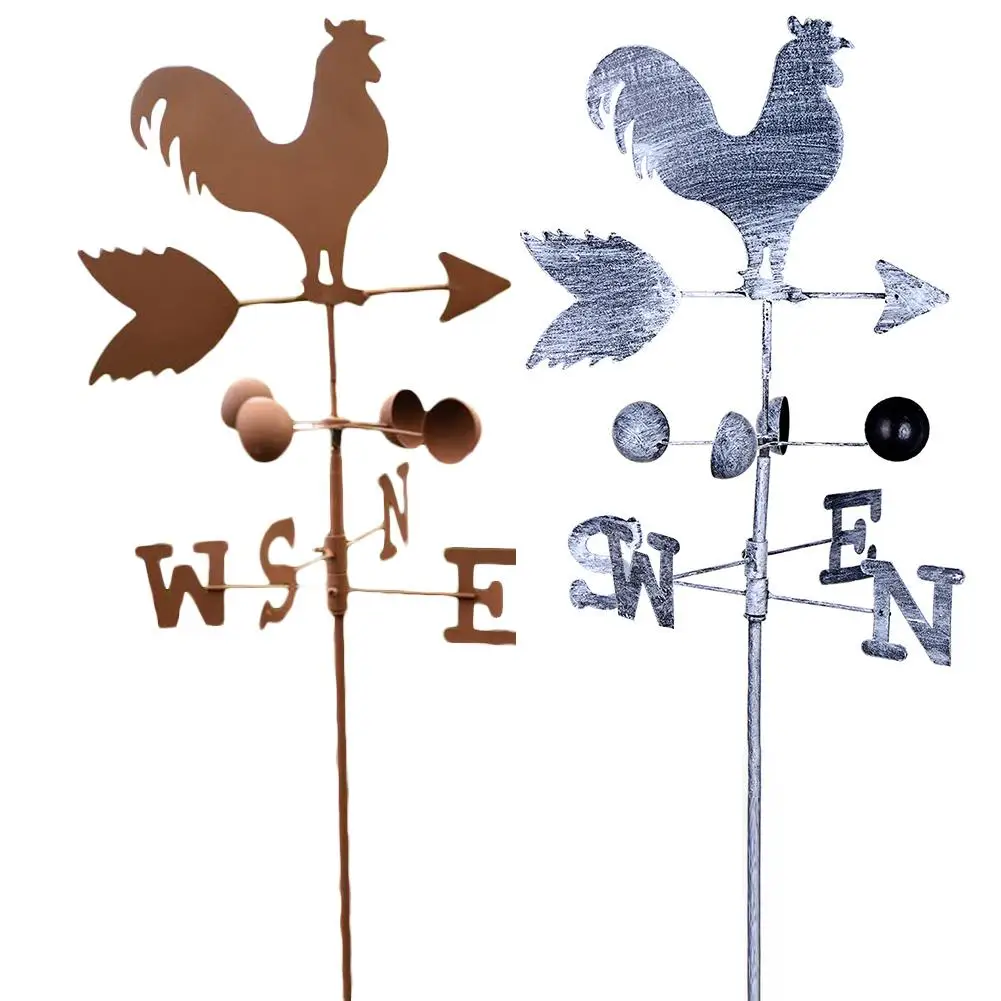 

120cm Vintage Rooster Weather Vane Metal Iron Wind Speed Spinner Direction Indicator Garden Ornament Decoration Patio Yard