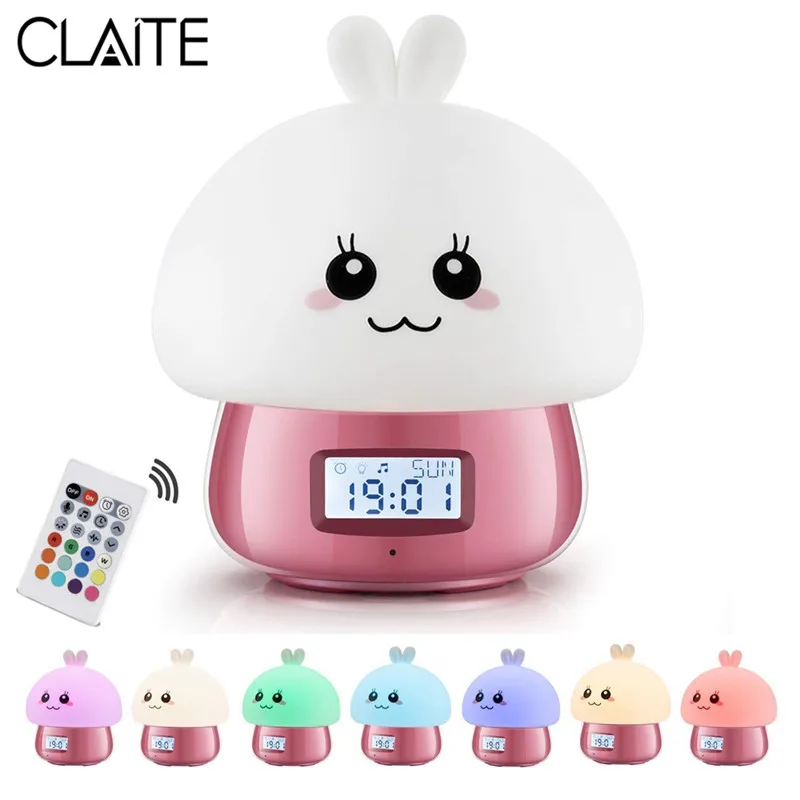 

CLAITE Color Changing Tap Control Alarm Clock LED Bedside Night Light USB Rechargeable Remote Control Rabbit LED Lamp Kid Gift