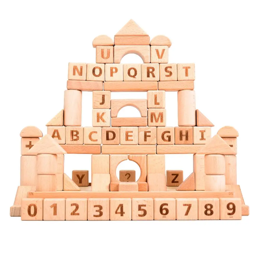 

82pcs Wooden Unpainted Building Blocks Alphanumeric Wooden Boxed Logs Children's Early Education Enlightenment Toys