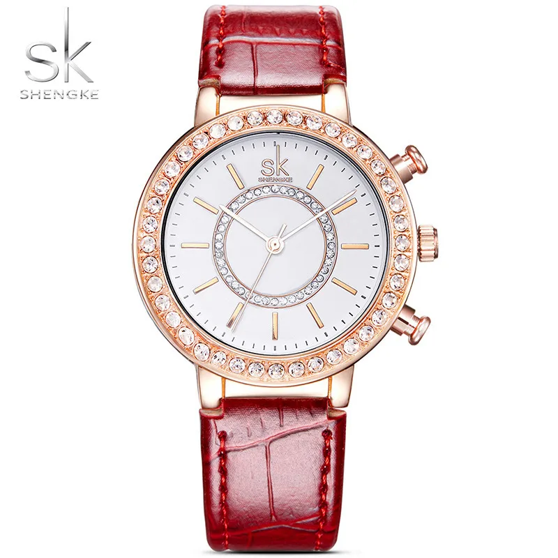 

SK Women's Fashion Golden Wrist Watches Red Leather Watchband Top Luxury Brand Ladies Geneva Quartz Clock Female Wristwatch 2019