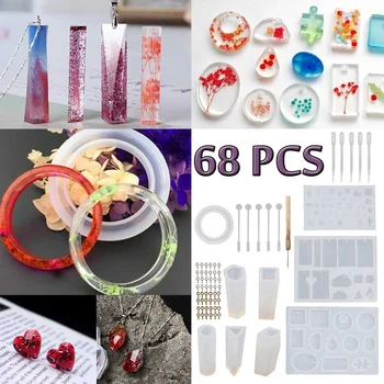 

68pcs DIY Silicone Molds Bracelet Pendant Jewelry Casting Resin Jewelry Molds Set DIY Making Tool for Crafting Pendant Earrings