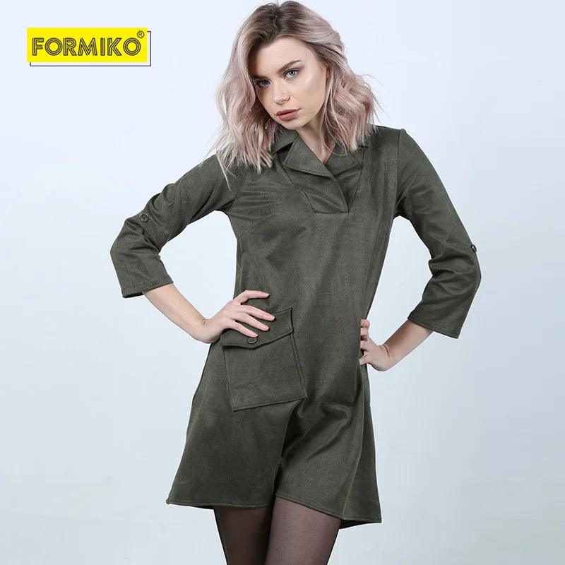 Formiko Замшевое платье А силуэта с отложным воротником. 2018 Сексуальное осень зима V