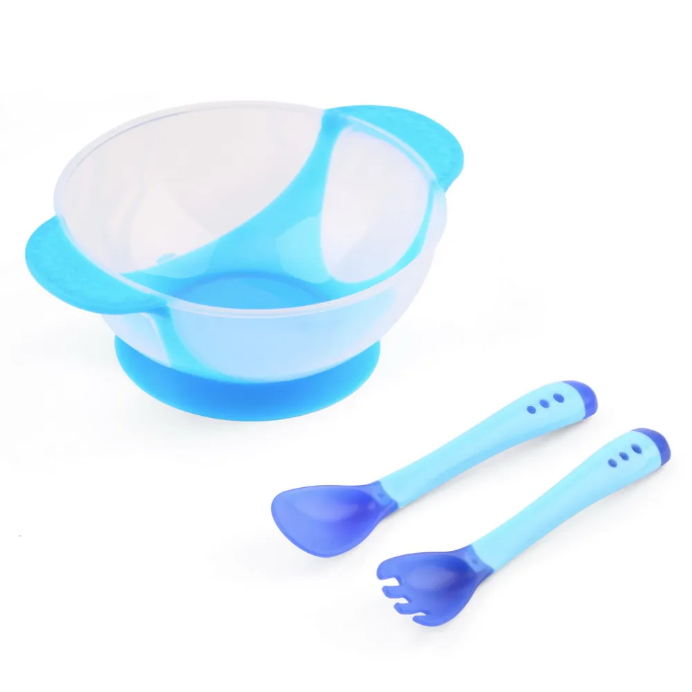 

Baby Infants feeding Bowl With Sucker and Temperature Sensing Spoon Suction Cup Bowl Slip-resistant Tableware Set
