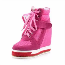 Новинка года; фирменный женский топ для фитнеса; дышащая обувь со скрытой шнуровкой на высоком каблуке; модная женская обувь на высокой платформе; ботильоны