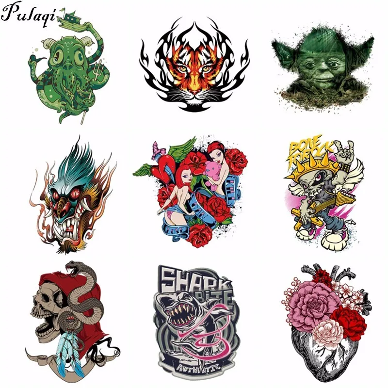 

Pulaqi Fire Tiger Wolf Octopus Patches for Clothing Iron On T-shirt Hoodies Jacket Thermal Transfer Patch Stickers Accessory H