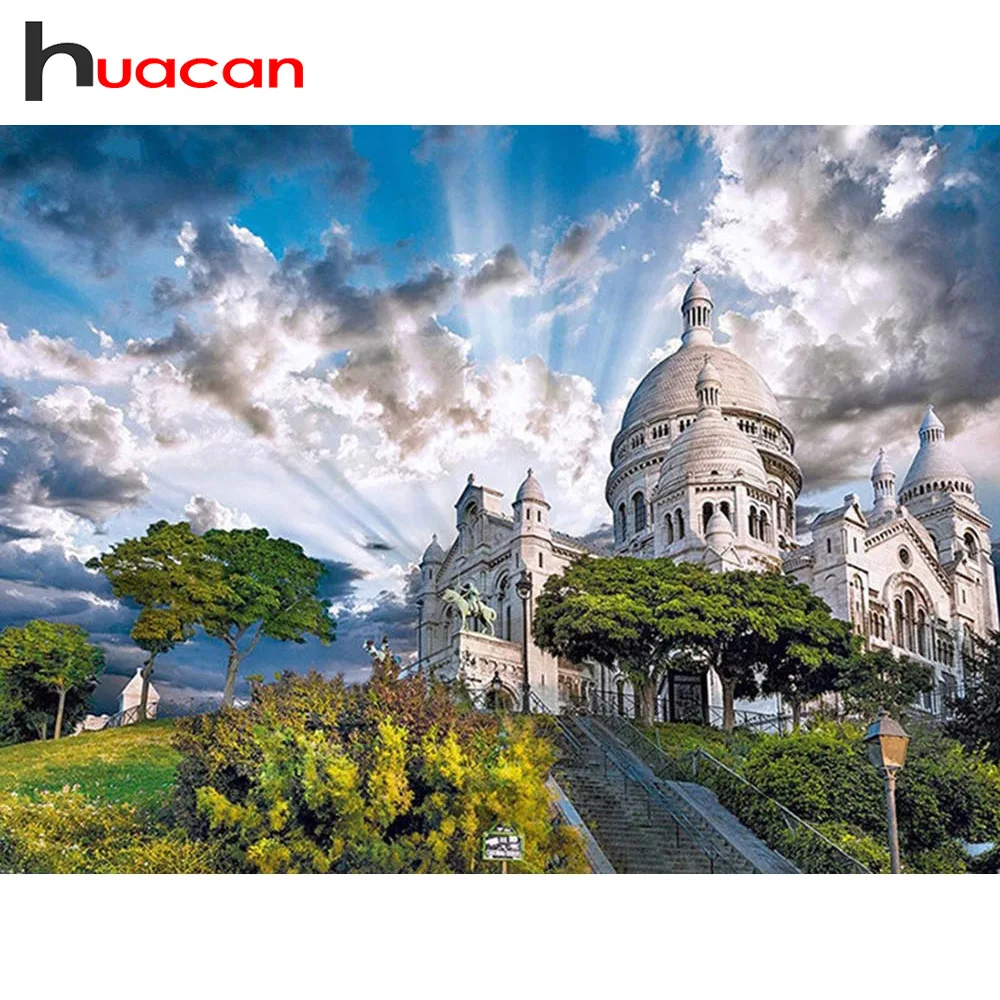 

Haucan 5D DIY Diamond Painting Scenic Full Square Diamond Embroidery Cross Stitch Castle Rhinestones Mosaic Scenery Beadwork