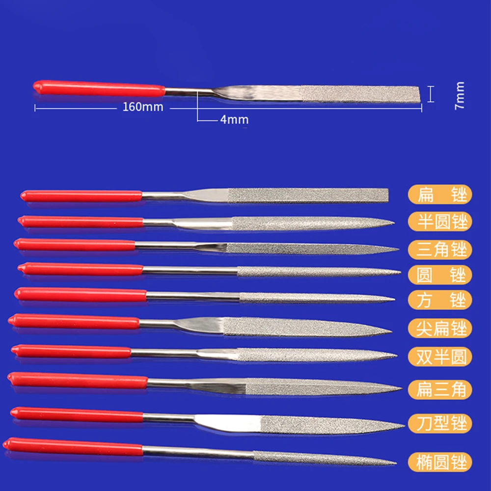 Shina 10pcs 4x160mm Diamond Needle File Coated Set Jewelry Precision Repair Tools