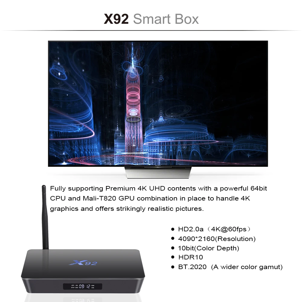 X92 Android 6.0 TV Box Amlogic S912 Octa-core 2.4GHz/5.8GHz WiFi HD 2.0a Smart TV Box 2G/3G 16G/32G Set Top Box Media Player