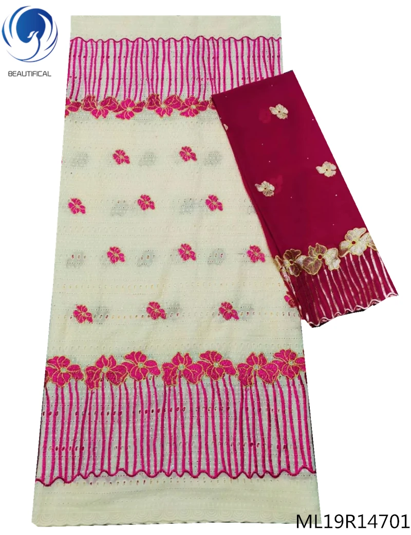 

BEAUTIFICAL pink african fabric swiss lace best selling 2019 products free shipping with pink scarf 7yards per set ML19R147