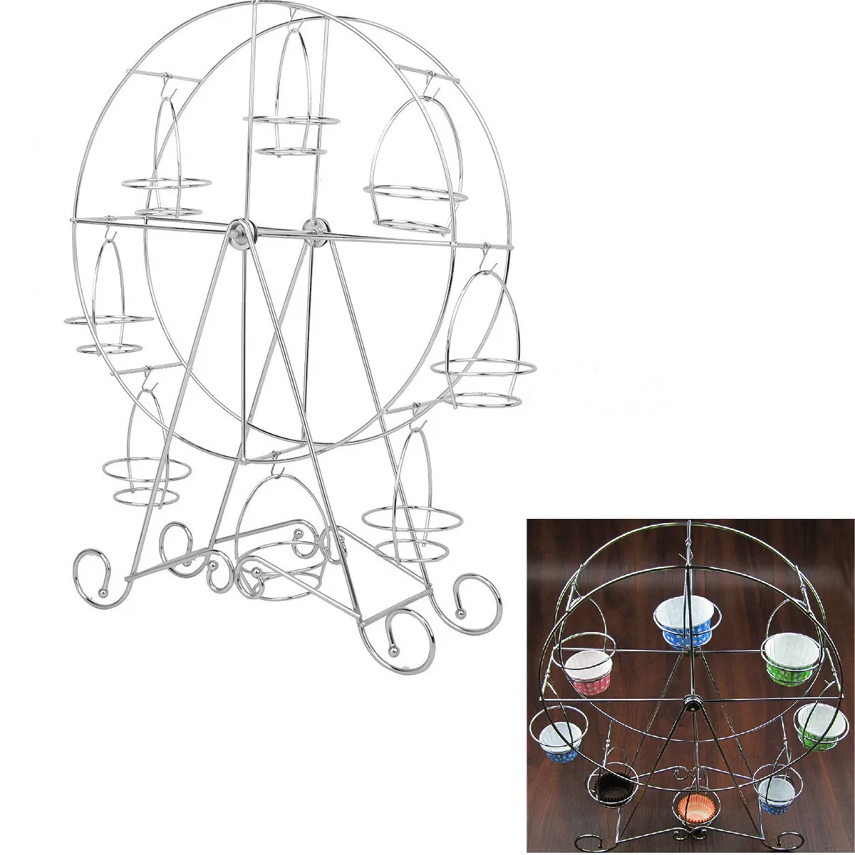  Stainless Steel 8-Cup Round Rotating Ferris Wheel Cupcake Stand