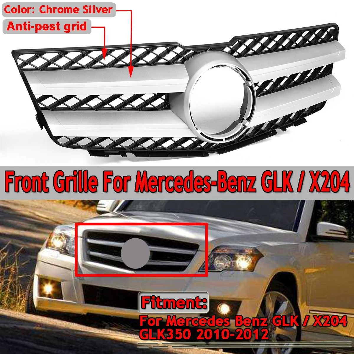 

Chrome Silver Car Front Upper Grille Grill For Mercedes For Benz GLK / X204 GLK350 2010 2011 2012 Racing Grills