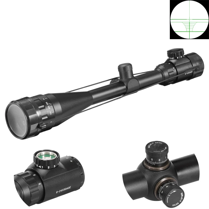 

Gold 6-24x50 Aoe Riflescope Adjustable Green Red Dot Hunting Light Tactical Scope Reticle Optical Sight Scope