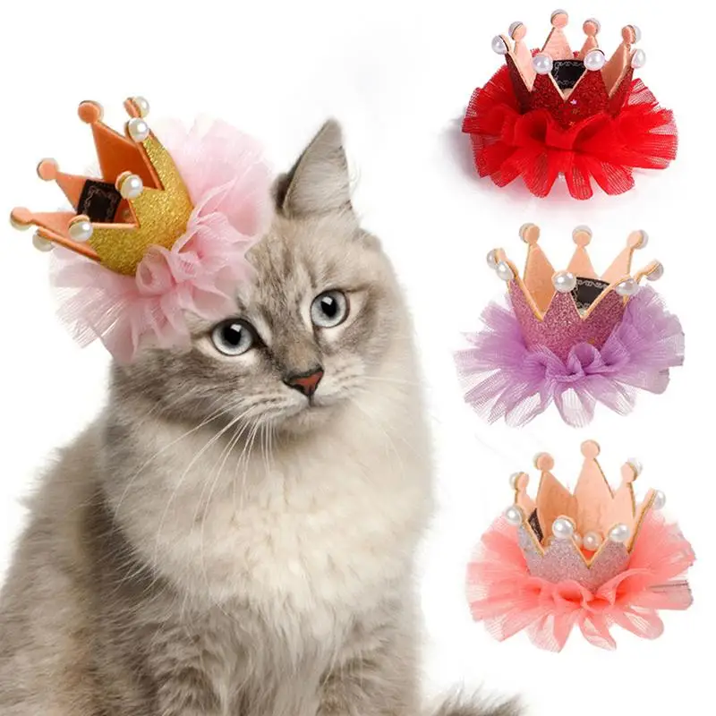 

Pet Dogs Cat Headdress Hairpin Laced Crown Hair Clips Hat Crown Lace Headgear For Cat Dog Puppy Birthday Grooming Accessories
