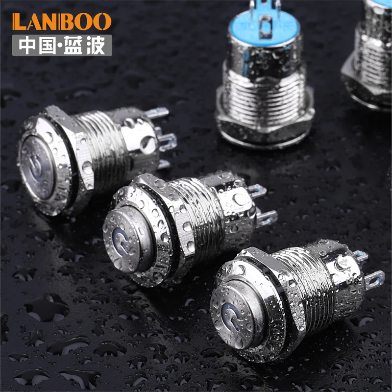 

LANBOO momentary or latching 12mm illuminated push button mini metal switch