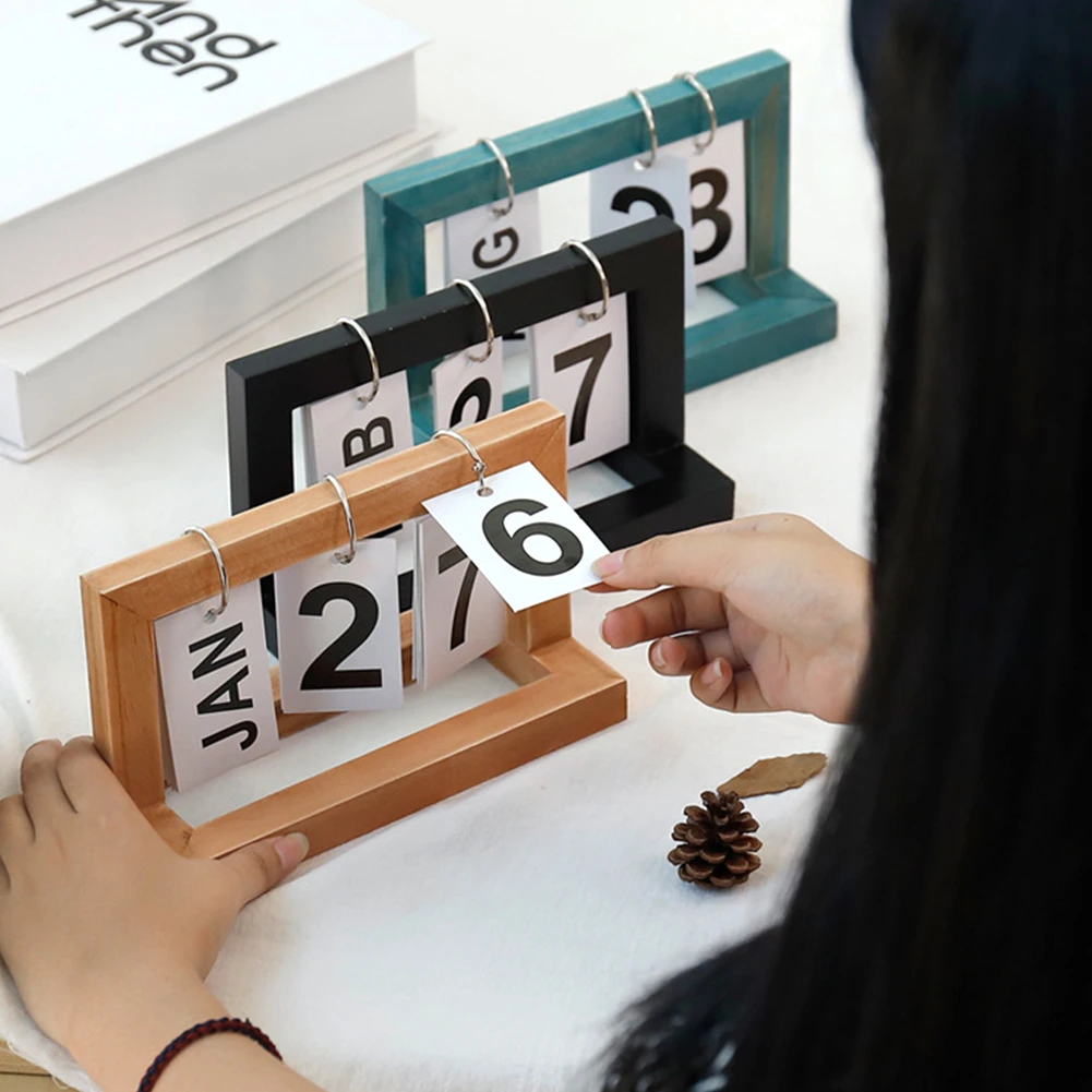 

Wooden Home Vintage Flip Decorative Desktop Cafe Rustic Ornaments DIY Office Calendar