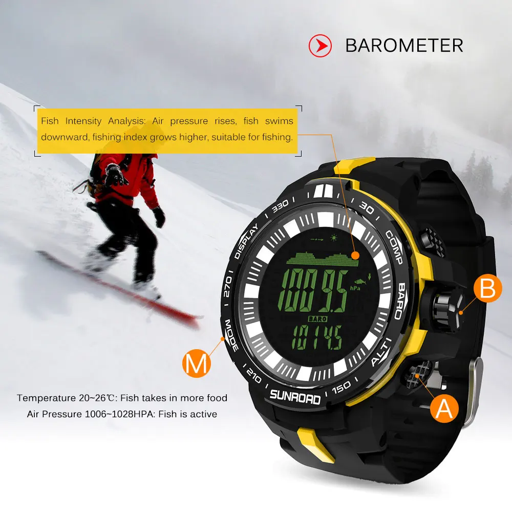 

Outdoor Digital Sport Watch Men 5ATM Water Resistant Altimeter Compass Fishing Barometer Watch