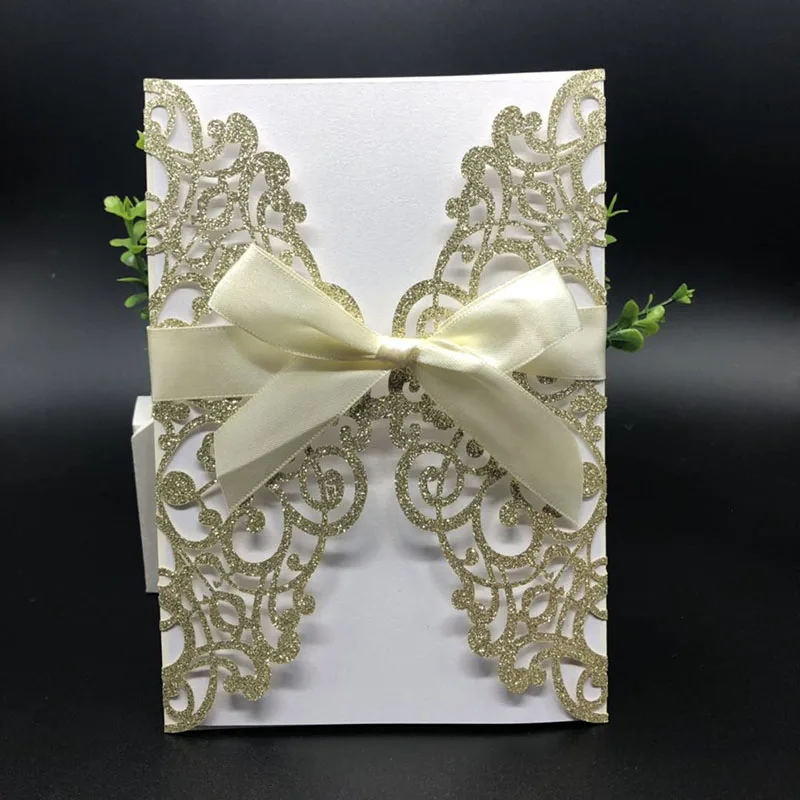 

1 pcs Sample Glitter Paper Wedding invitation Card Gold Silver Wedding Invitations with Blank Inner