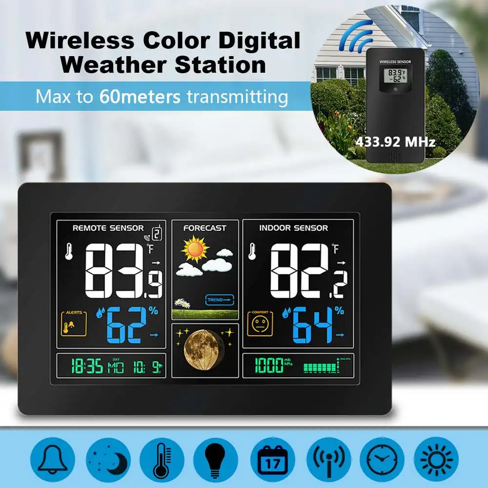 

Wireless Color Digital Weather Station LCD Display USB Outdoor Barometric Pressure Hygrometer Thermometer Instruments Clock
