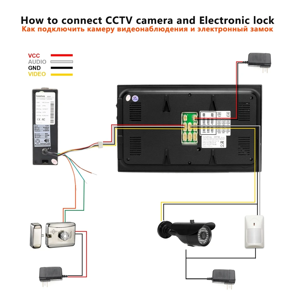 HomeFong видео домофон дверной звонок 7 дюймов мониторинг видео дверной звонок 4 внутренние панели и 1 открытый дверной звонок ночного видения