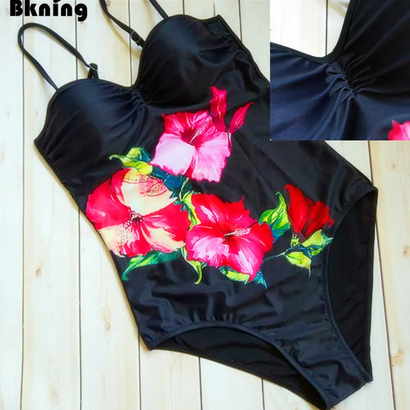 Push Up Swimsuit One Piece Large Size Swimwear Female Swimming Suit for swimsuits Plus Trikini 2019 Badpak Red Floral Print XXL