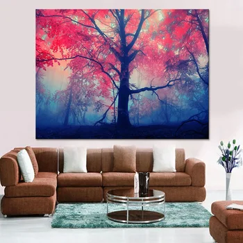 

Canvas Living Room Wall Art Framework 1 Piece Red Trees Maple Pictures HD Prints Forest Leaves Poster Home Decor Shipped 24 Hour