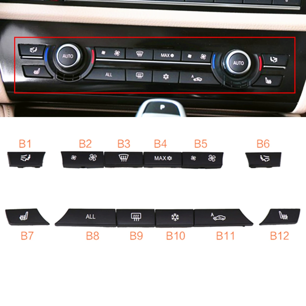 

1 Set 12 Button Key Caps Repair Kit A/C Heater Switch Cover for BMW 5 6 7 F10 F01 F12