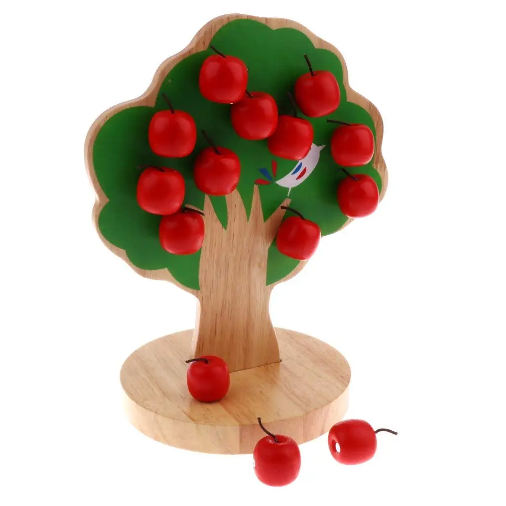  Montessori Wooden Educational Toy Tree and Apple Magnetic Math Counting Game Preschool Learning Edu