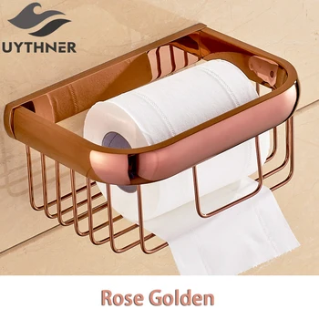 

Uythner Retro Creative Multifunction Rose Gold Paper Holders Roll Tissue Basket Wall-mount Factory Direct Sales
