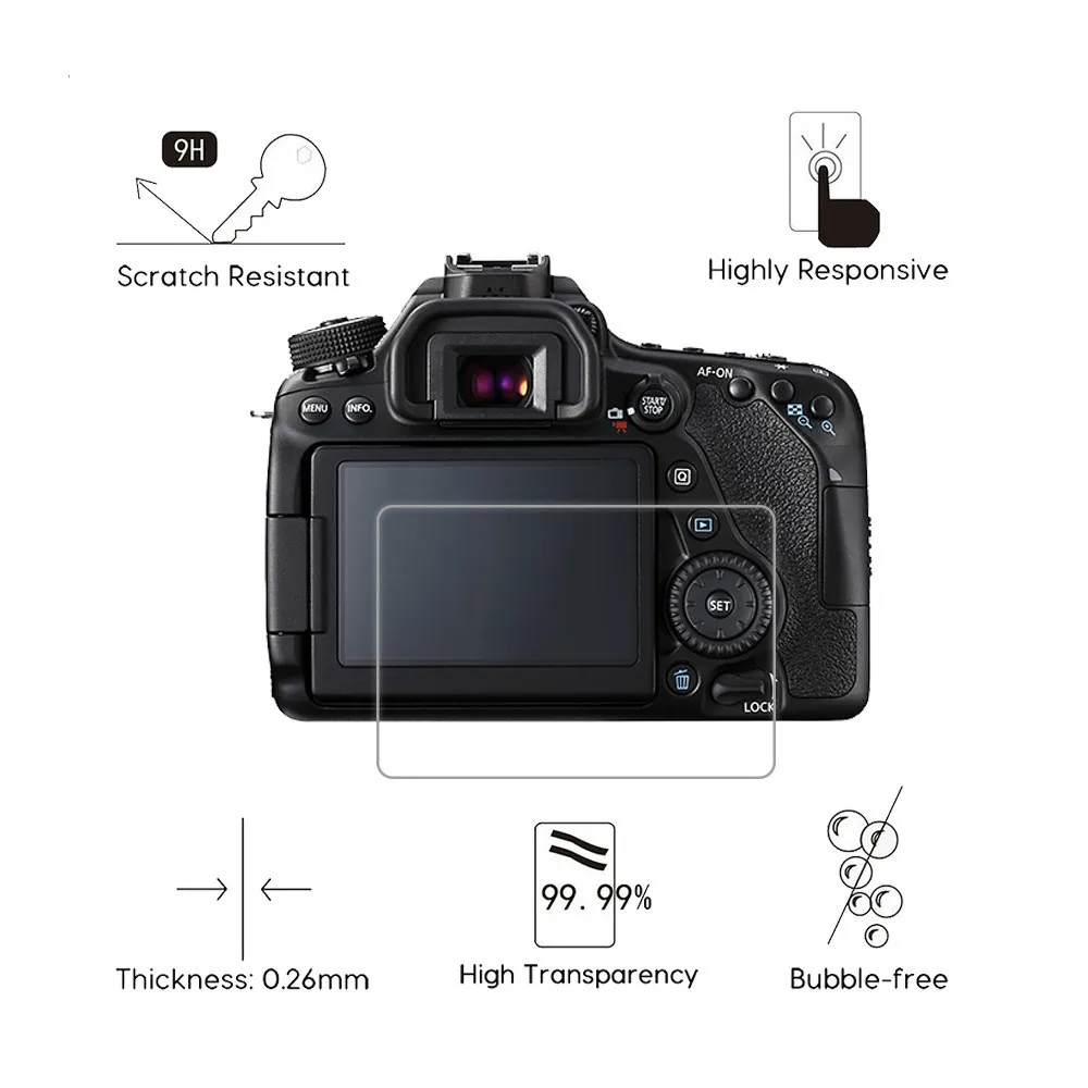 2 упаковки для Canon EOS 750D/760D/700D/70D/80D 0,3 мм 2.5D 9 H Закаленное стекло Защитная пленка для экрана Цифровая камера ЖК-дисплей