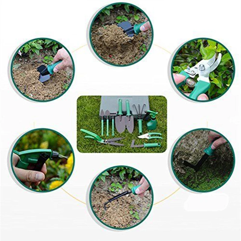 

10pcs Set Garden Tool Set Grafting Tool Round and Sharp Shovel Rake Spray Bottle Fruit Tree Pruning Shears Bonsai Pruners