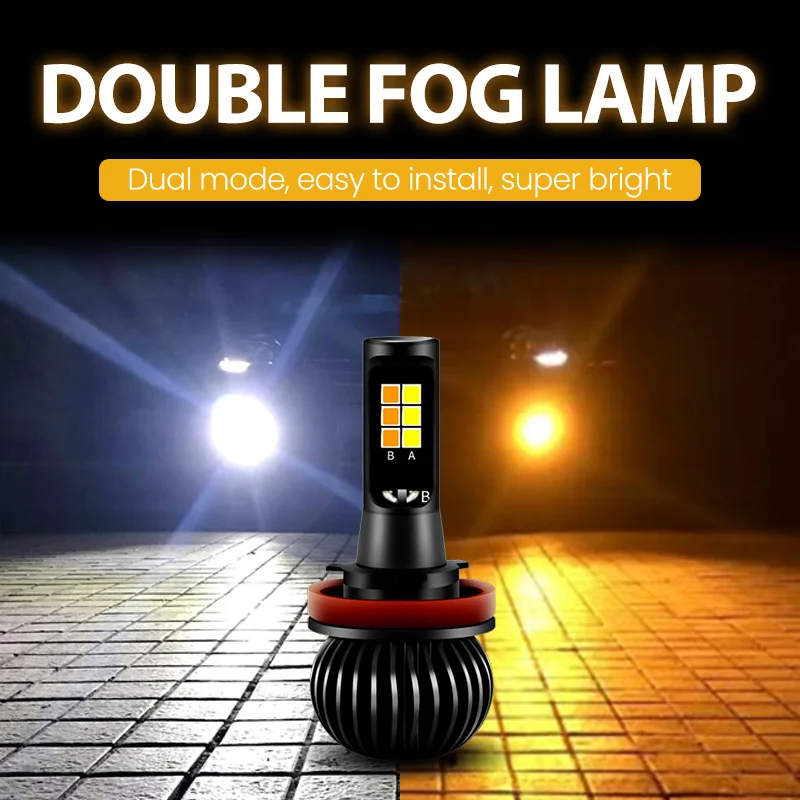 

Zarpooz 2pcs/Set Yellow And Bule Fog Led Light H1 H3 H4 H7 H8 H10 H27 HB4 X5 Car LED Two Color Fog Light Universal Car Led Bulb