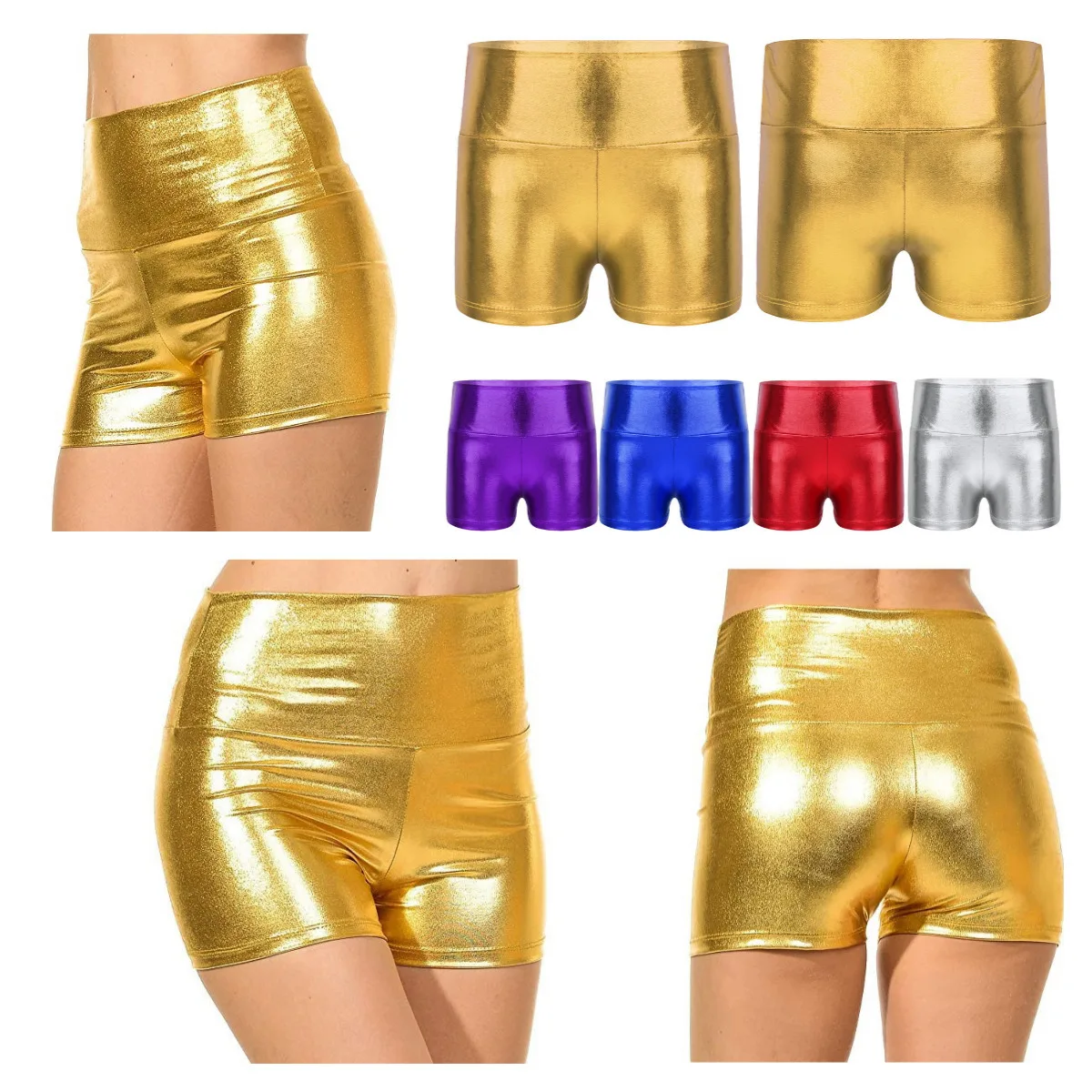

Kids Girls Ballet Shorts Swimsuit for Gymnastics Leotard Metallic Shiny High Waist Dance Shorts Bottom Activewear Sports Workout