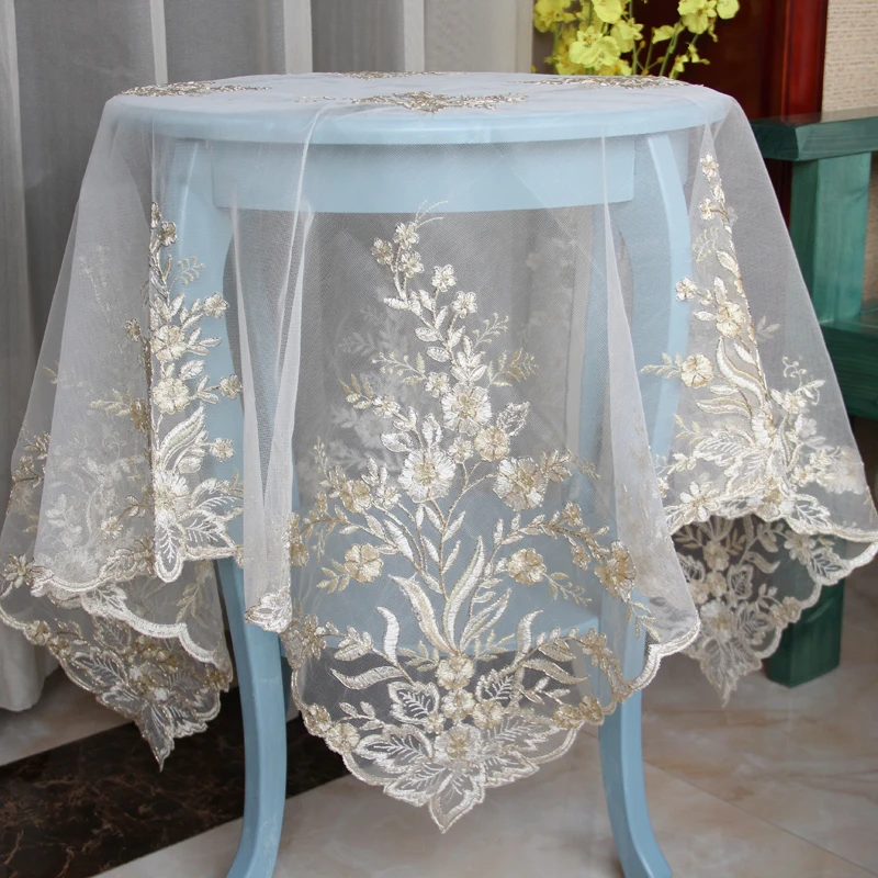 

120x120cm European Lace Embroidered Dustproof Tablecloth Coffee Table TV Refrigerator Multi-purpose Kitchen Mantel Ganchillo