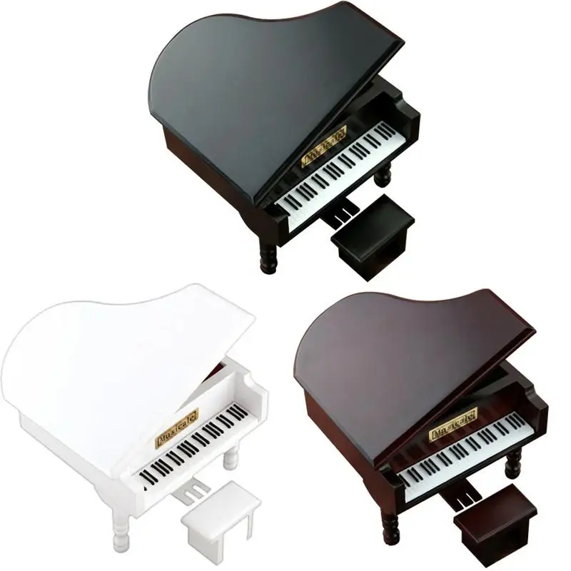 

Mini Simulation Grand Piano Music Box Wooden Texture Innovative Clockwork Style Crisp Music Gift Decoration