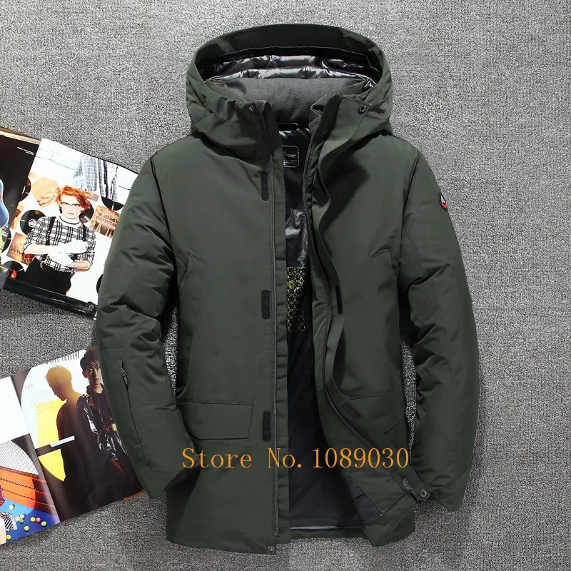 

2018 Men Coat Winter Warm Down Jacket Hooded Thick White Duck Down Jacket Men Blue Army Black Russia Winter Jacket -40 Degree