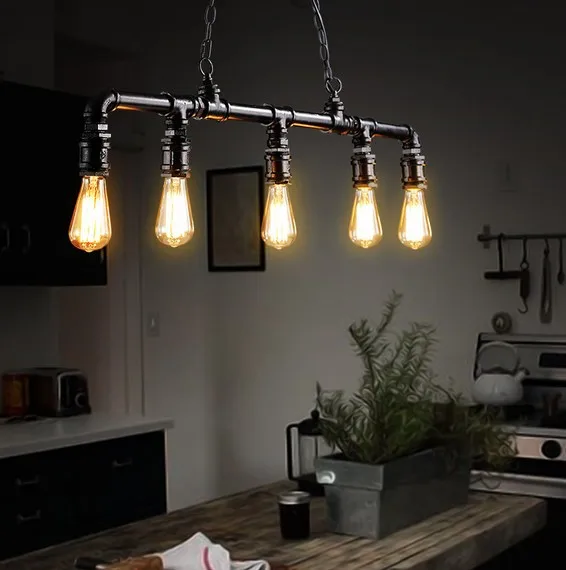 

Loft Style 5 Head Water Pipe Lamp Edison Pendant Light Fixtures Vintage Industrial Lighting for Dining Room Droplight Suspension