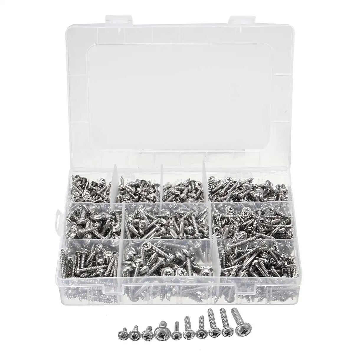 

900Pcs Assorted Stainless Steel Self Tapping Screw Assortment Kit Lock Nut Pozi Flange Pan Thread Nail Screw Fastener Sets