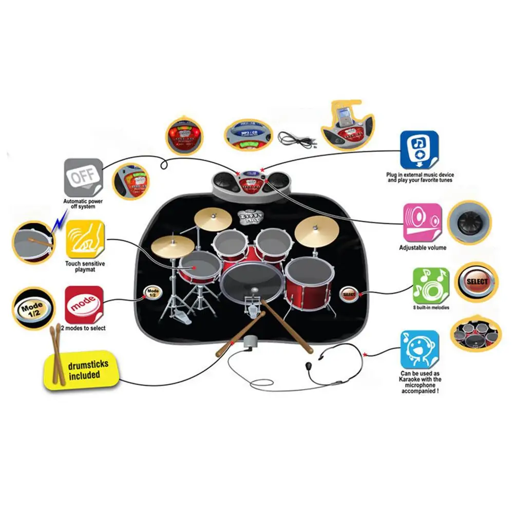  Drum Set Music Dance Carpet Game Machine Early Educational Toys For Boys Children Drum Music Dance 