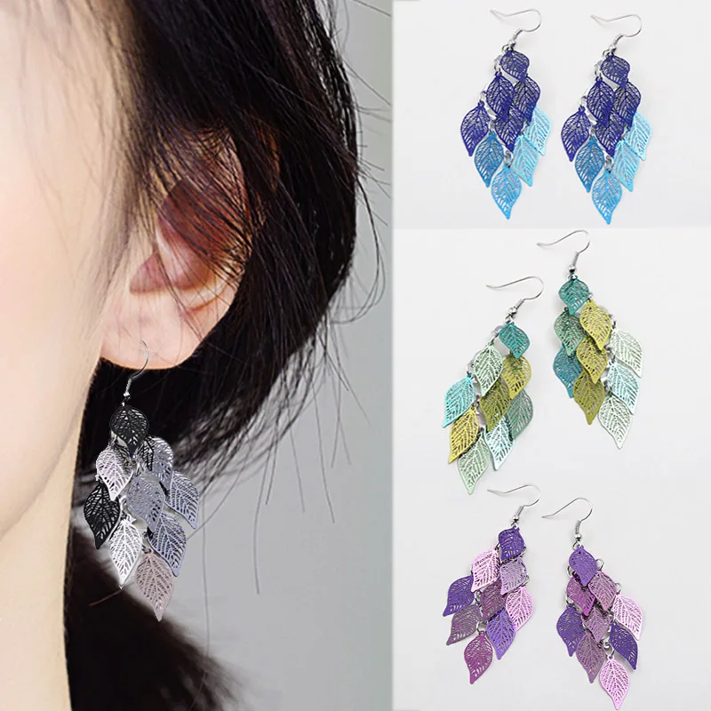 

Hot Sale Bohemian Tassel Long Dangle Earrings Ladies Female Charm Jewelry Hollow Leaves Drop Earring Valentines Gift