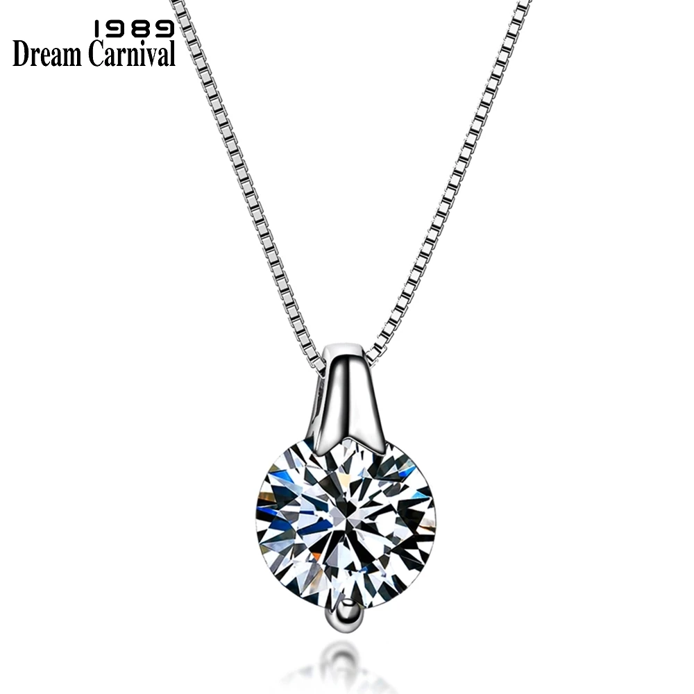 

DreamCarnival 1989 New Silver 925 jewelry Round Zircon Super Bright Cubic Zirconia Fashion Pendant Necklaces for Women SZ10957R