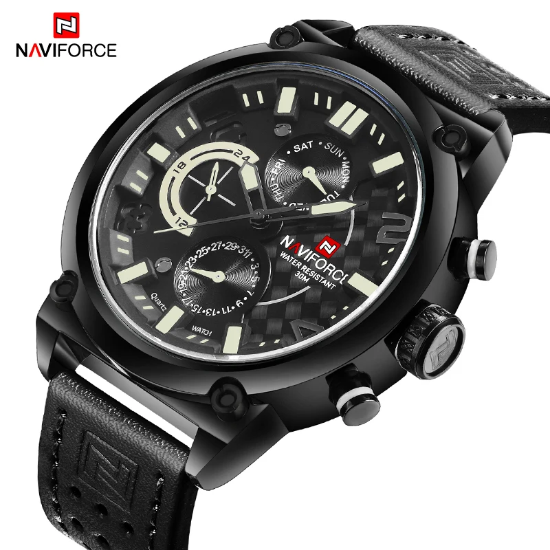 Часы NAVIFORCE мужские модные Роскошные из натуральной кожи кварцевые