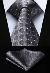 Вечерние свадебные классические модные платок галстук новый серый пледы желтый Dot Mens галстук шелк галстук платок комплект TC3040A8S