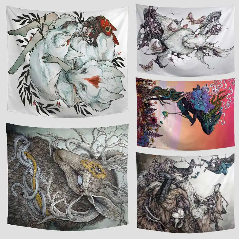 

Ancient Century Orc Tribal Game Unicorn Print Tapestry Rabbit Deer Owl Fox Wolf Bird Home Wall Bedclothes Tablecloth Decoration