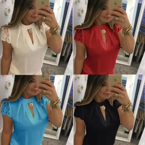 

Women Ladies Summer Chiffon Blouse Short Sleeve Casual Shirt Tops Summer Blouse Shirt Women Clothing
