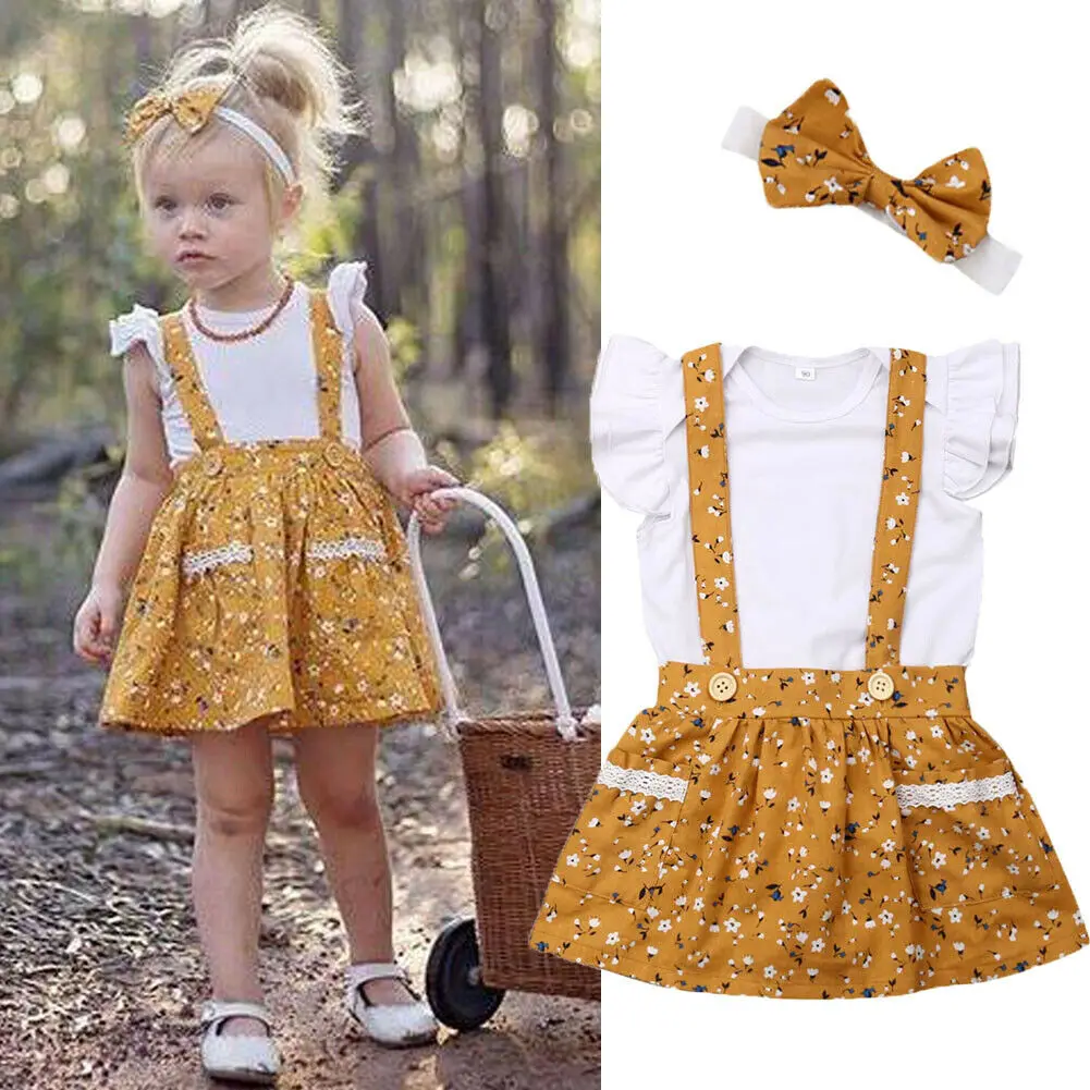 

Pudcoco 2019 Summer Newborn Kid Baby Girls 3pcs Clothes Jumpsuit White Romper Floral Skirts Outfits Casual Set