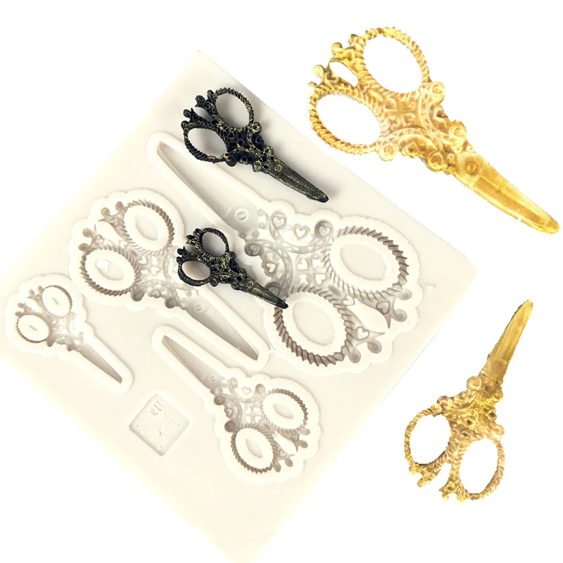 

4-Cavity Scissors Design 3D Silicone Gumpaste Mold Fondant Cake Decorating Tools Candy Fimo Clay Chocolate Mold Baking Moulds