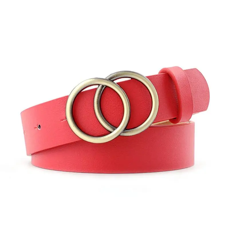 

Leather Belt for women Belts Dress Strap Female Casual Fashion Dress Jeans Belt Double Round Circle Buckle Belt Black Red Brown
