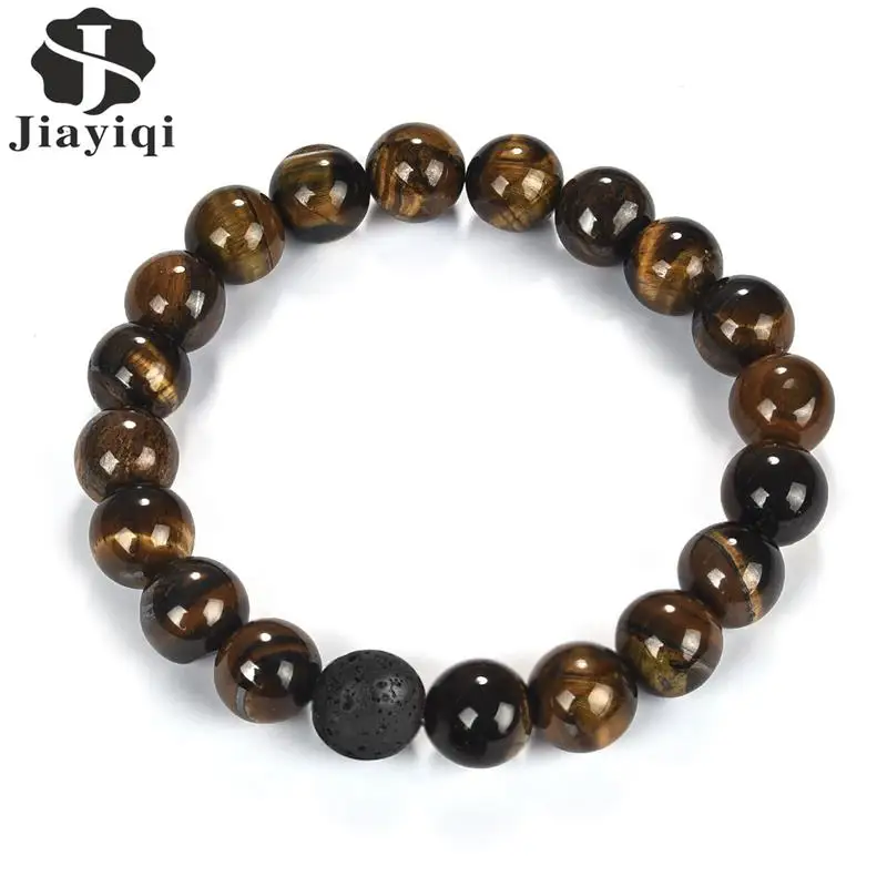 

Fashion Men Natural Stone Bracelets Bangles Classic Black 10mm Lava Stones Women Bead Bracelet 19cm