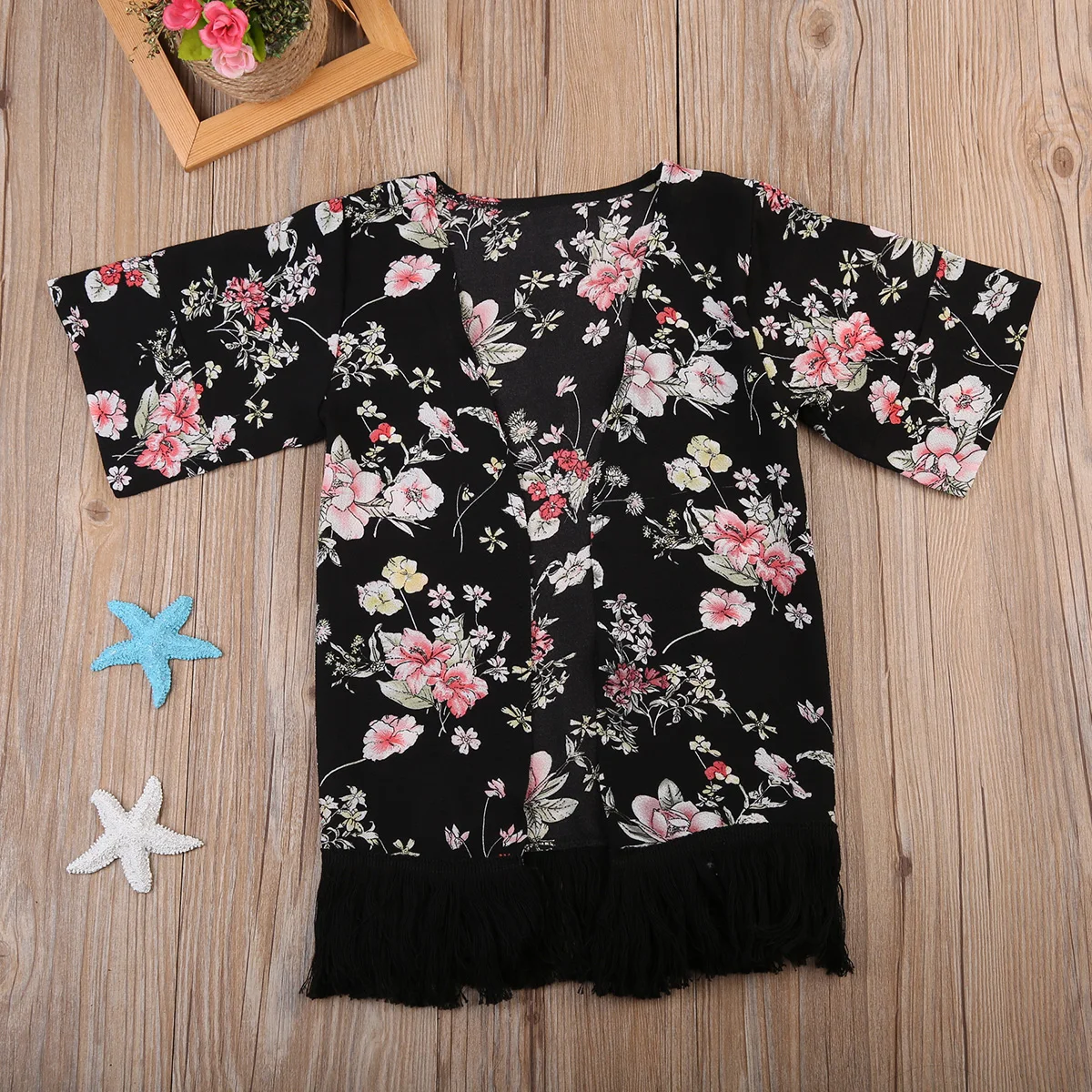 Pretty Floral Ruffle sleeve Chiffon Cardigan For Girls